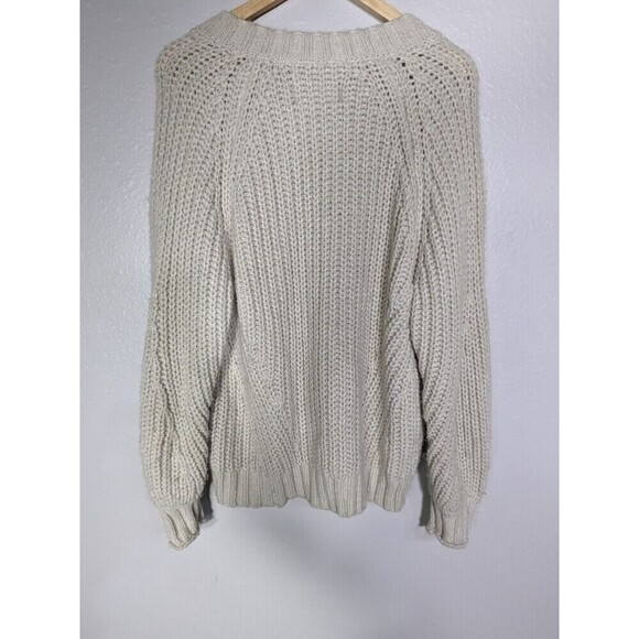 American Eagle Chunky Knit Sweater Beige V Neck Size M Y2K - Picture 2 of 10